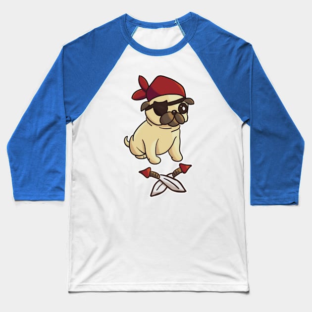 Pug Pirate Baseball T-Shirt by nonbeenarydesigns